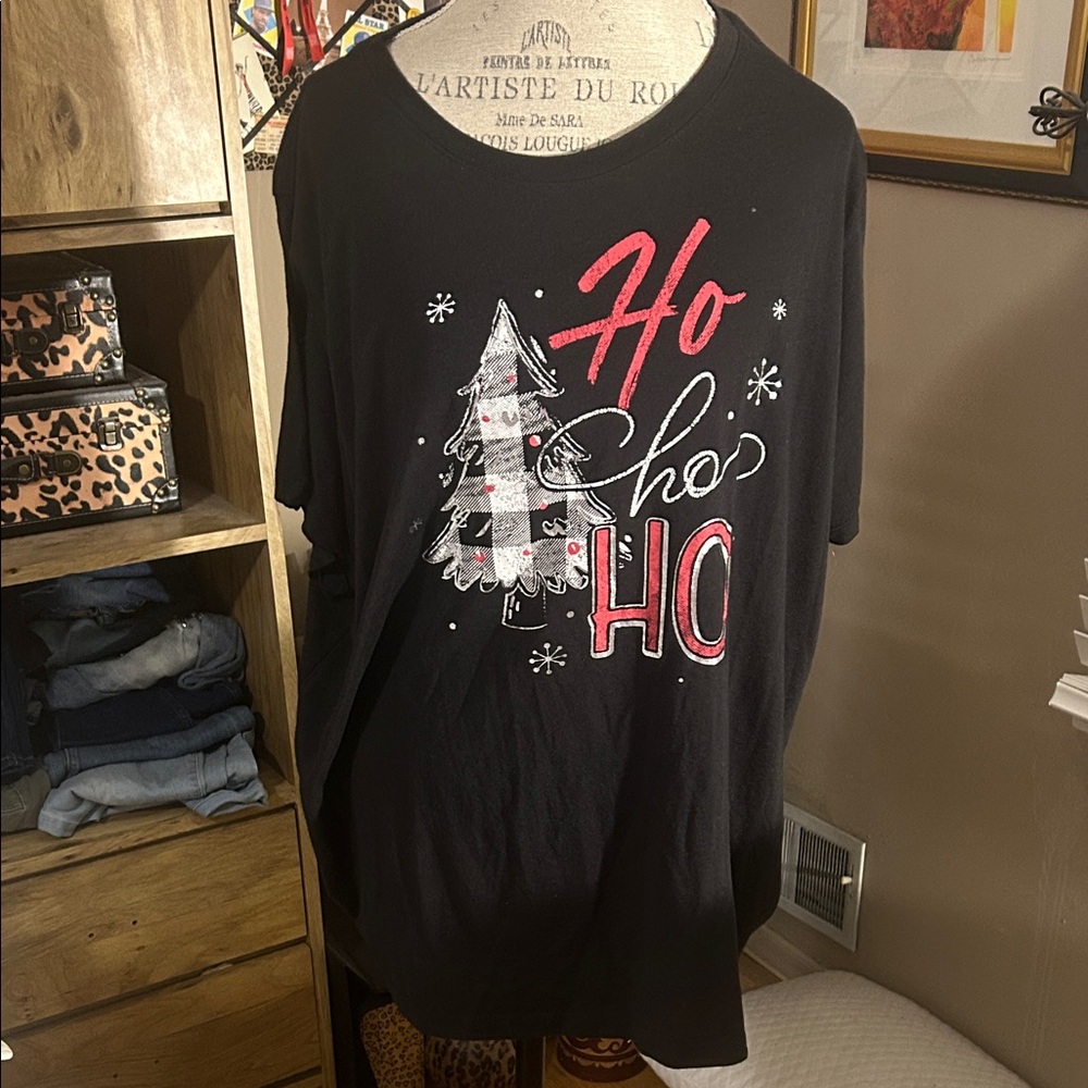 Festive Black 'Ho Ho Ho' Holiday Christmas T-Shirt - 3X